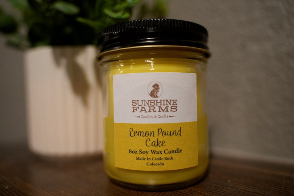 Lemon pound cake soy candle in a glass jar